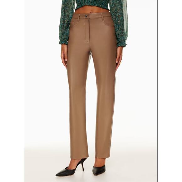 WILFRED ARITZIA Melina Vegan Leather High Rise Straight Leg Pants Sz 0‎ - Picture 1 of 13